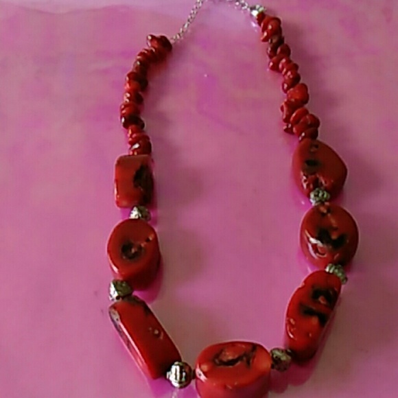 18inch coral beads necklace vintage jewelry